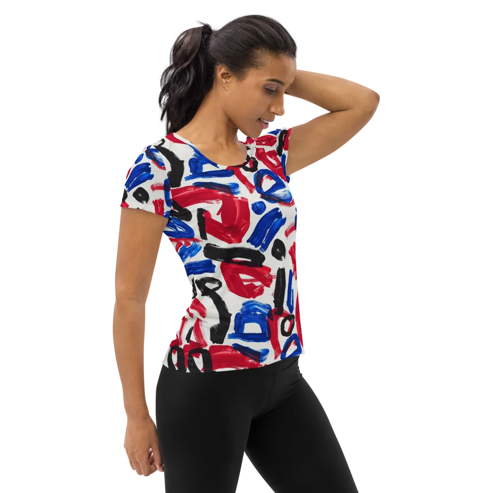 Red White Blue Brushline on Women's Athletic T-Shirt — Right
