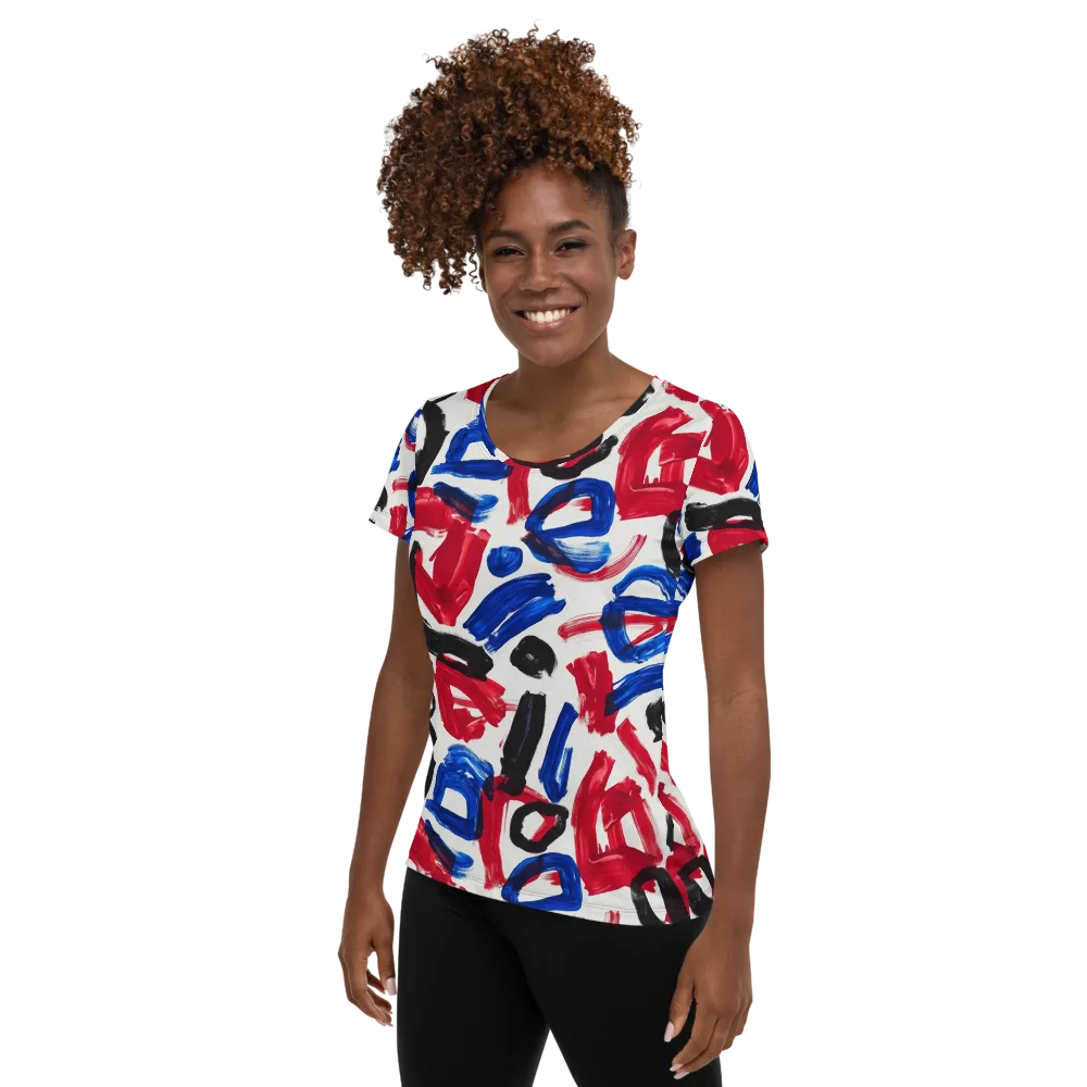 Red White Blue Brushline on Women's Athletic T-Shirt — Left