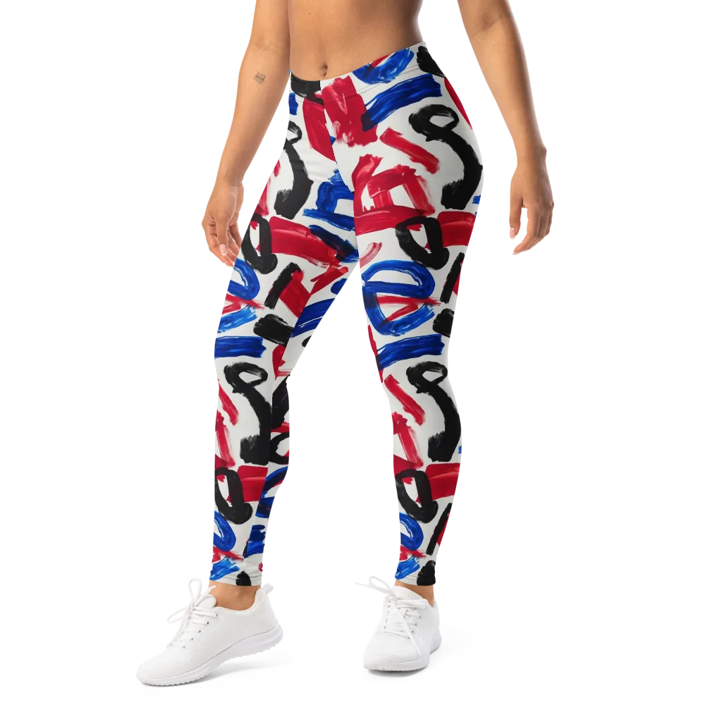 Red White Blue Brushline on Leggings — Left Front