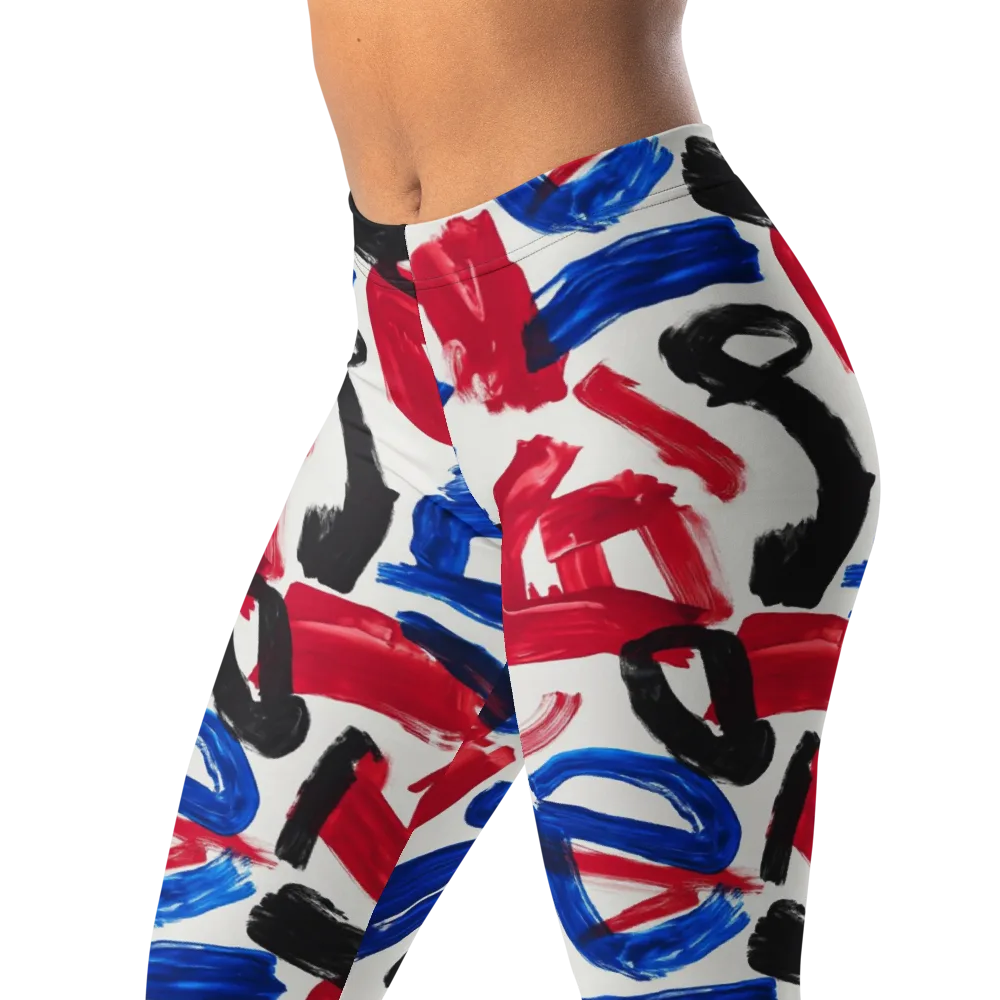 Red White Blue Brushline on Leggings — Left Front
