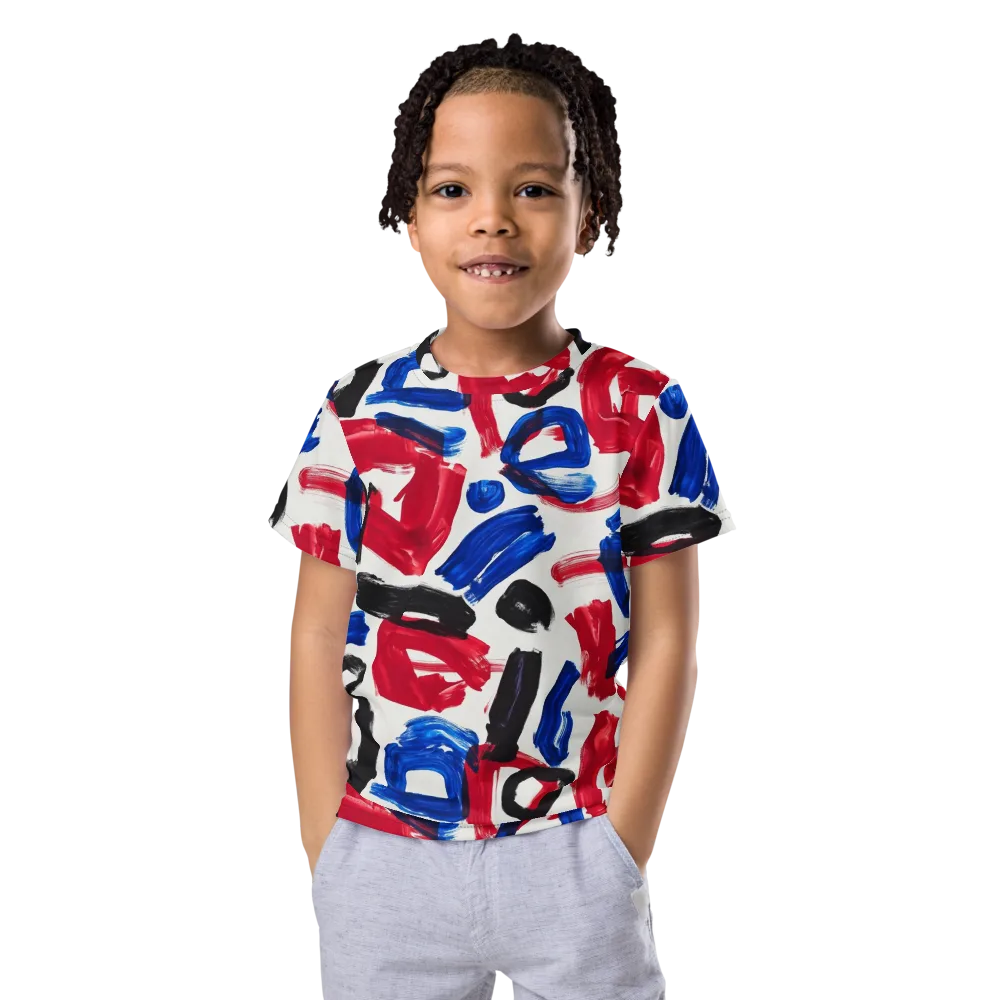 Red White Blue Brushline on Kids Crew Neck T-Shirt — Front