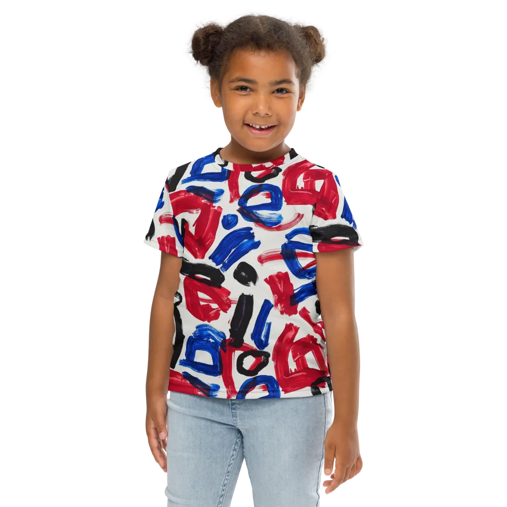 Red White Blue Brushline on Kids Crew Neck T-Shirt — Front