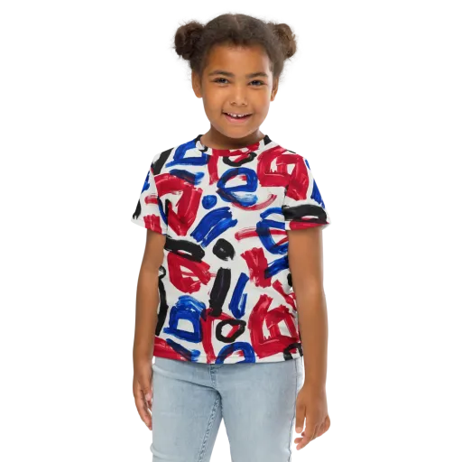 Red White Blue Brushline on a Kids Crew Neck T-Shirt