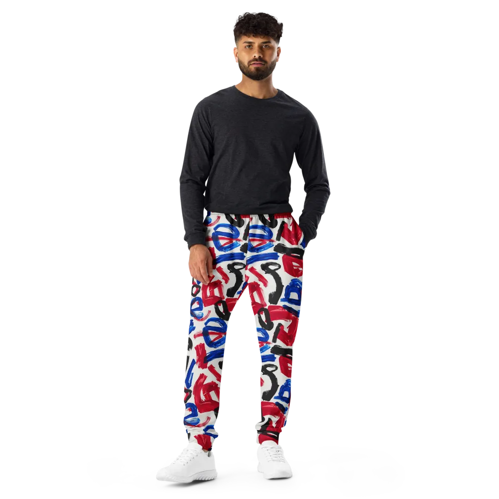 Red White Blue Brushline on Men's Joggers — Front