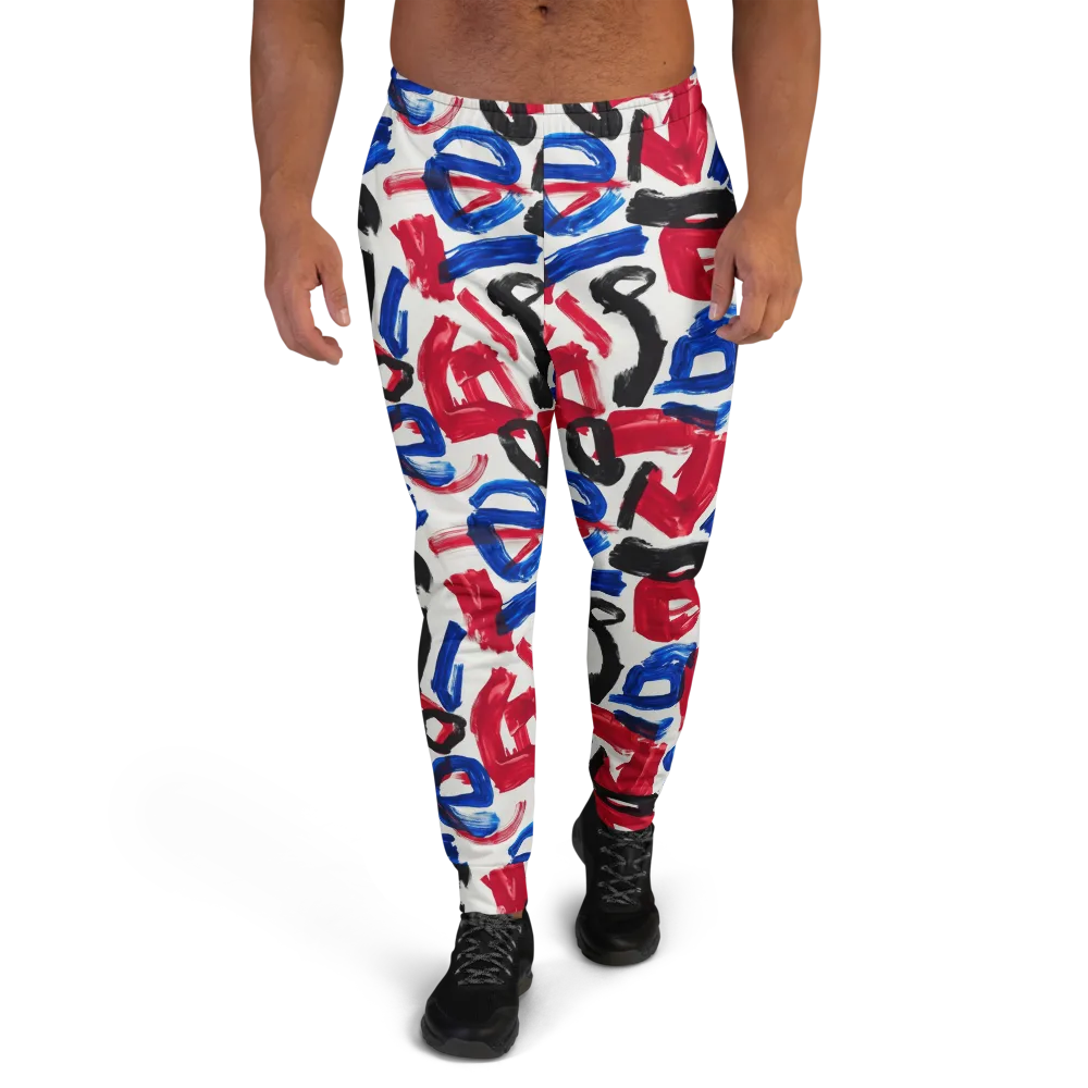 Red White Blue Brushline on Men's Joggers — Front