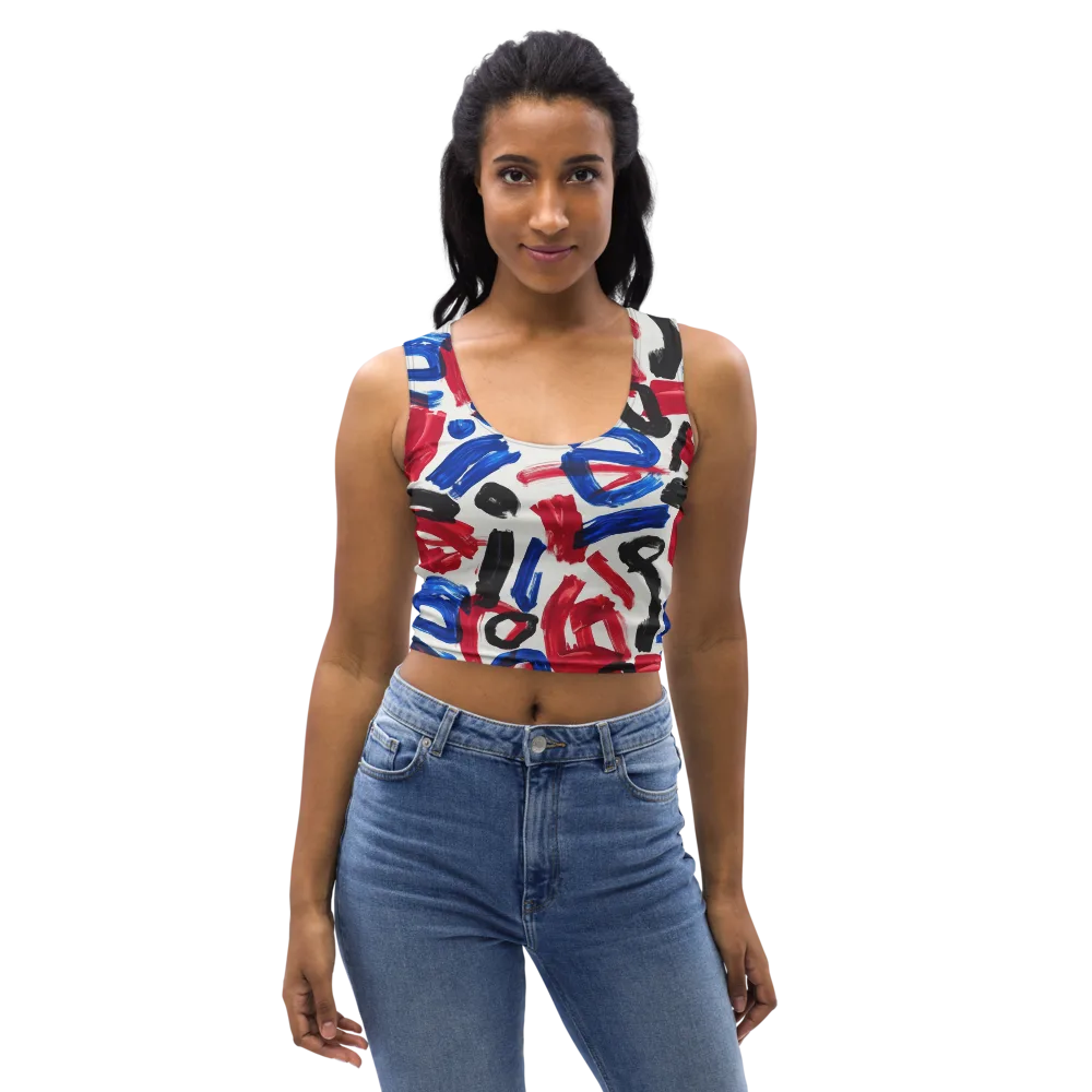 Red White Blue Brushline on Crop Top — Front
