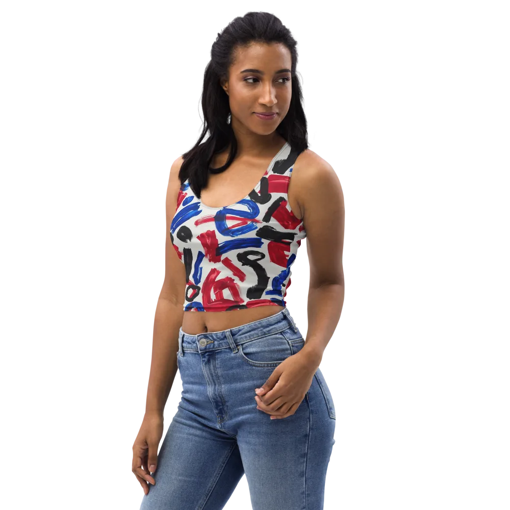 Red White Blue Brushline on Crop Top — Left Front
