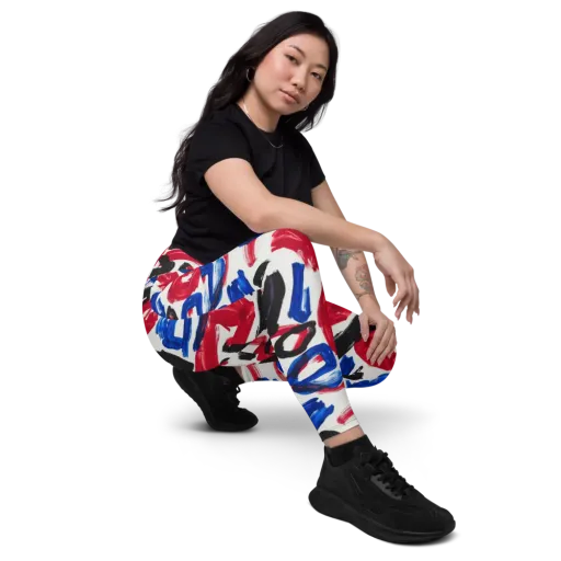 Red White Blue Brushline on a Leggings with Pockets