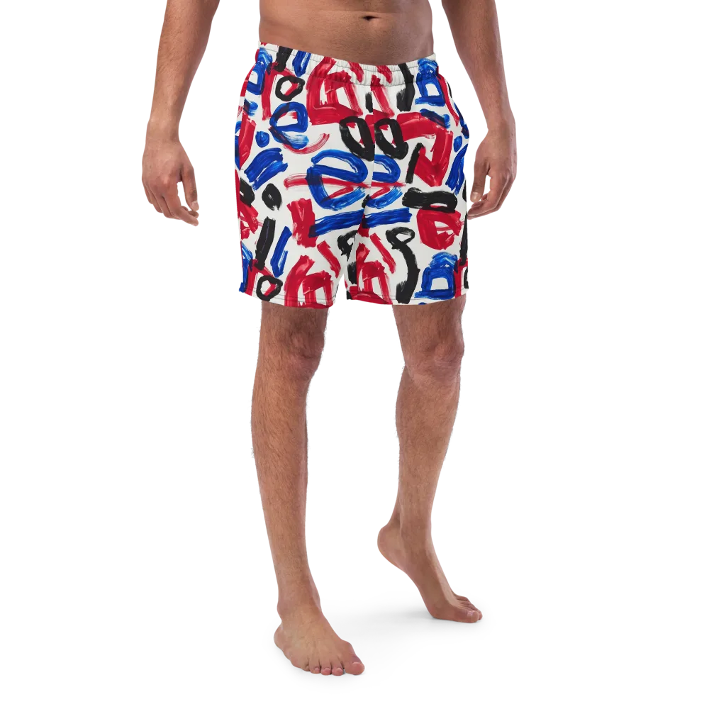 Red White Blue Brushline on Swim Trunks — Front