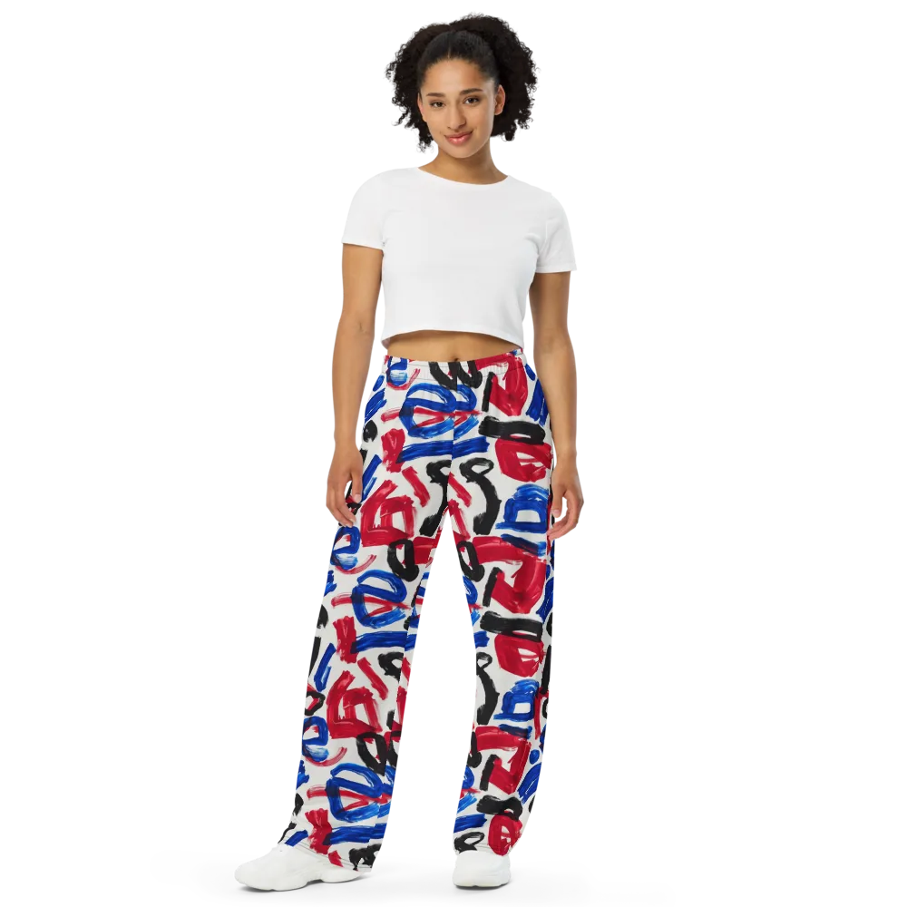 Red White Blue Brushline on Wide-Leg Pants — Front