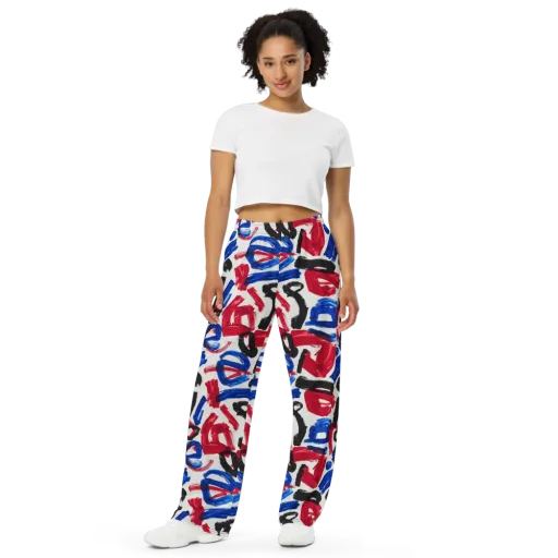 Red White Blue Brushline on a Wide-Leg Pants