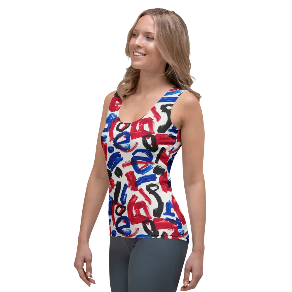 Red White Blue Brushline on Women's Tank Top — Left Front