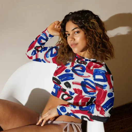 Red White Blue Brushline on a Long Sleeve Crop Top