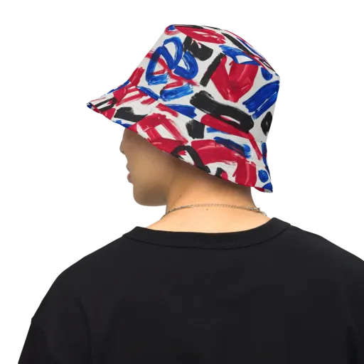 Red White Blue Brushline on a Reversible Bucket Hat