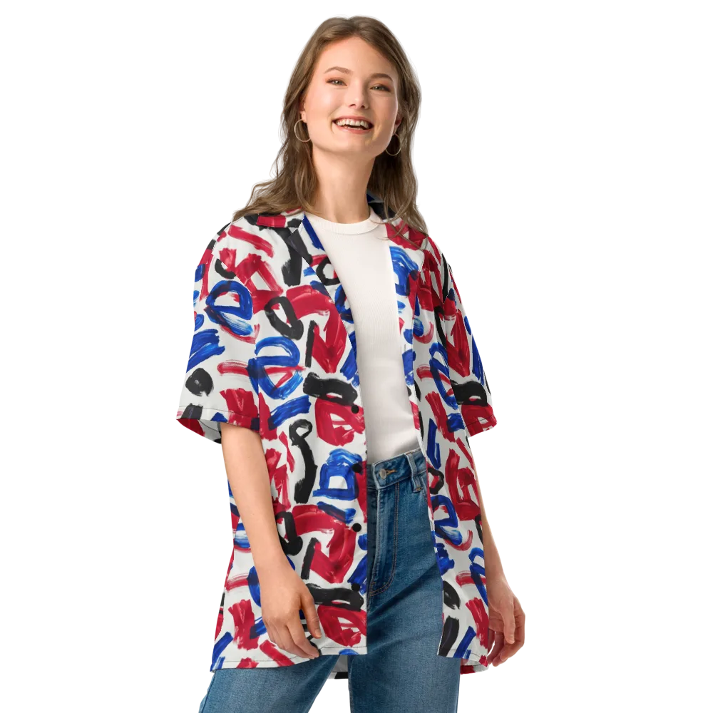 Red White Blue Brushline on Button Shirt — Front
