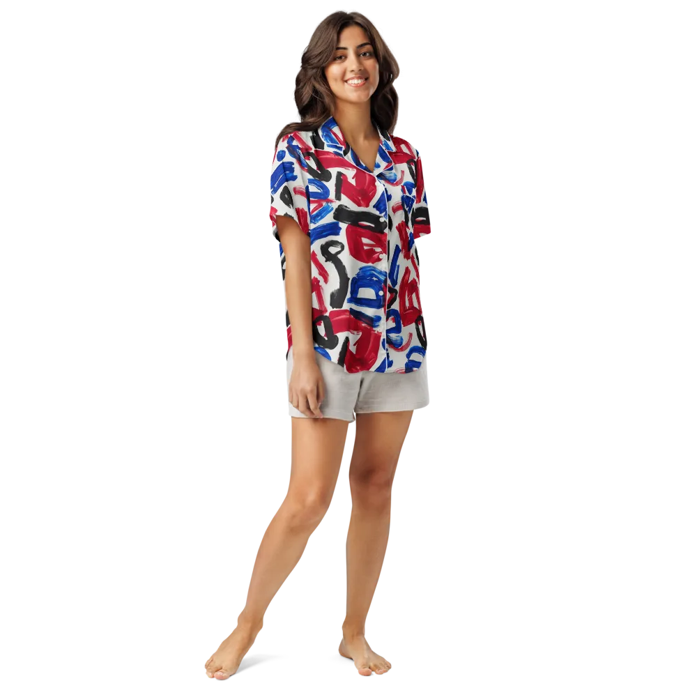 Red White Blue Brushline on Women's Short Sleeve Pajama Top — Front
