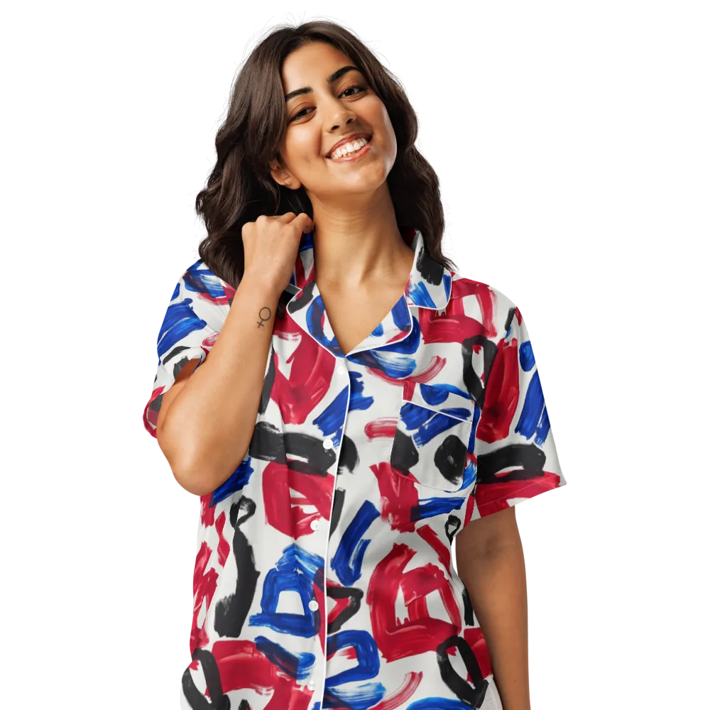 Red White Blue Brushline on Women's Short Sleeve Pajama Top — Front