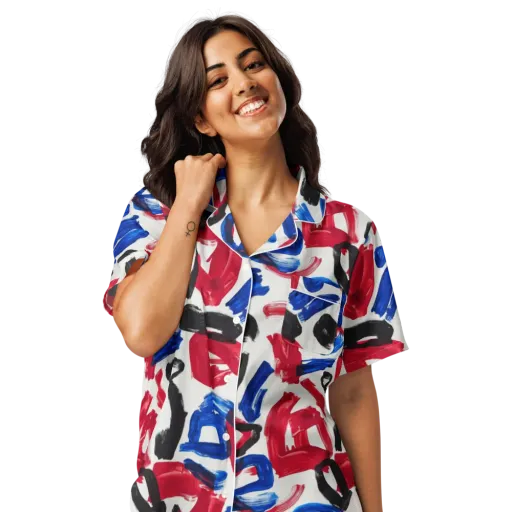 Red White Blue Brushline on a Women's Short Sleeve Pajama Top