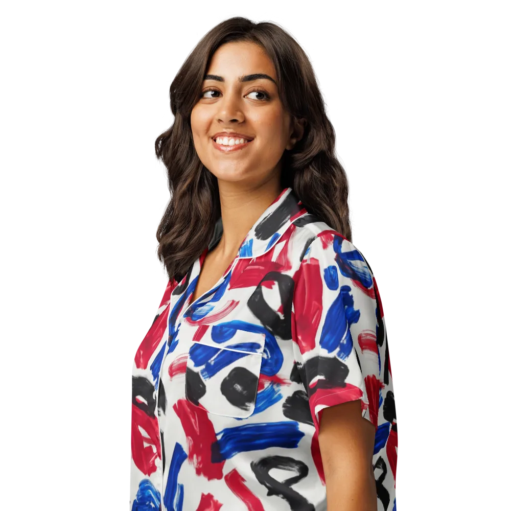 Red White Blue Brushline on Women's Short Sleeve Pajama Top — Left Front