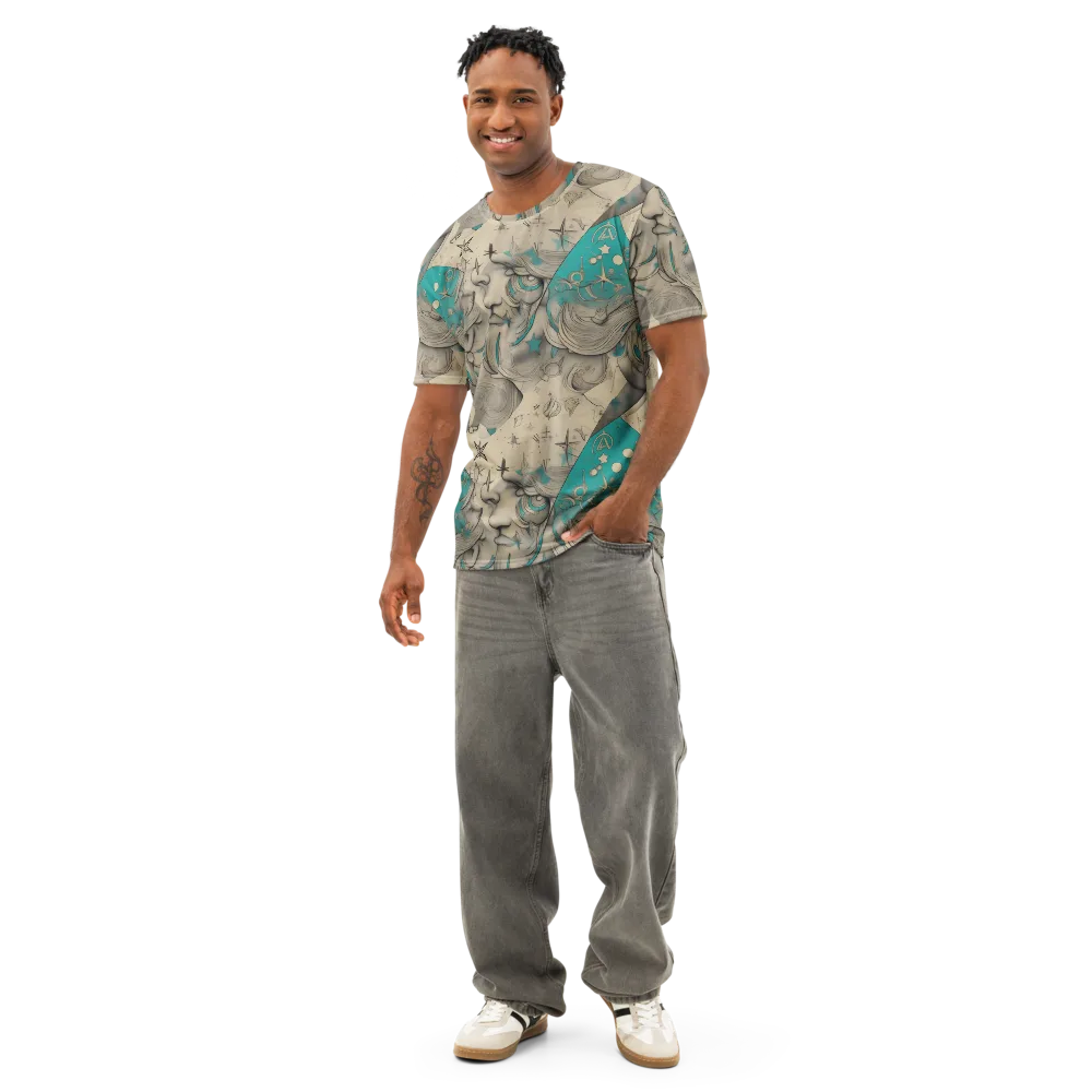 Turquoise Starlet on Men's Cotton Crew Neck T-Shirt — Front