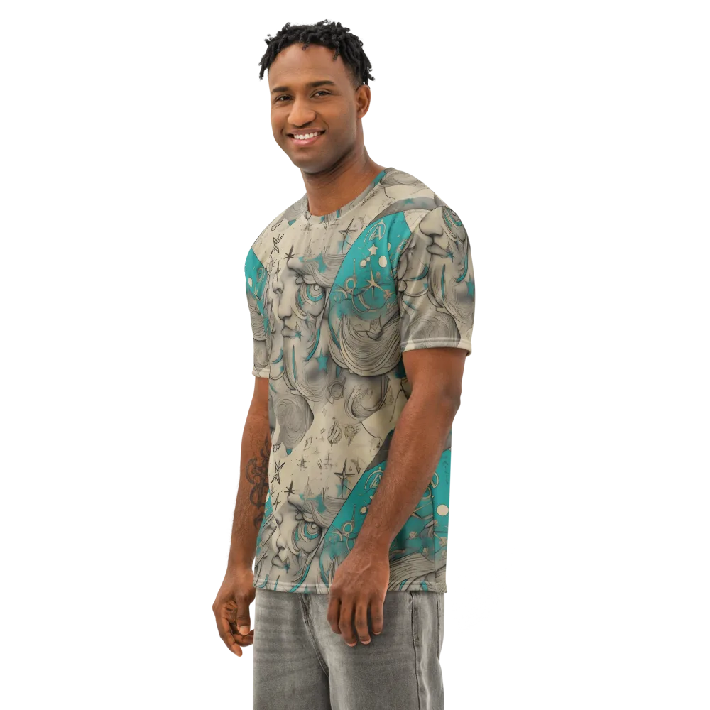 Turquoise Starlet on Men's Cotton Crew Neck T-Shirt — Left Front