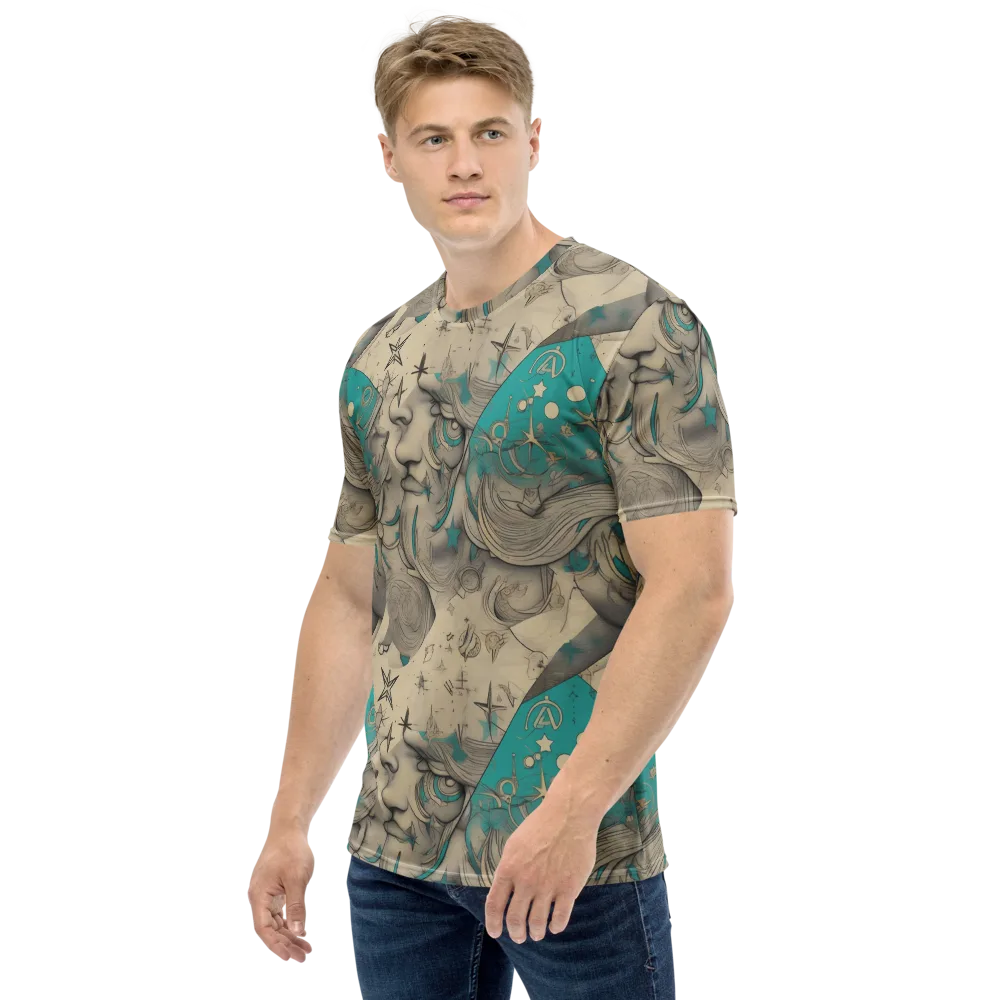 Turquoise Starlet on Men's Crew Neck T-Shirt — Left