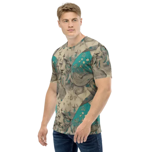 Turquoise Starlet on a Men's Crew Neck T-Shirt