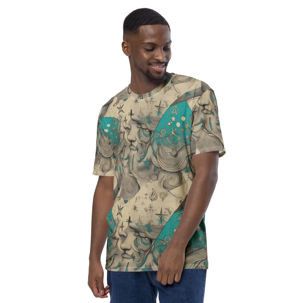Turquoise Starlet on Men's Crew Neck T-Shirt — Left