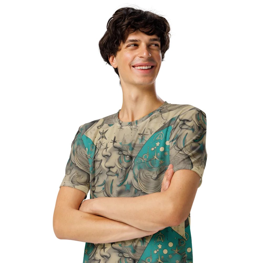 Turquoise Starlet on Men's Crew Neck T-Shirt — Left Front