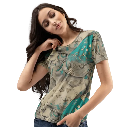 Turquoise Starlet on a Women's Crew Neck T-Shirt