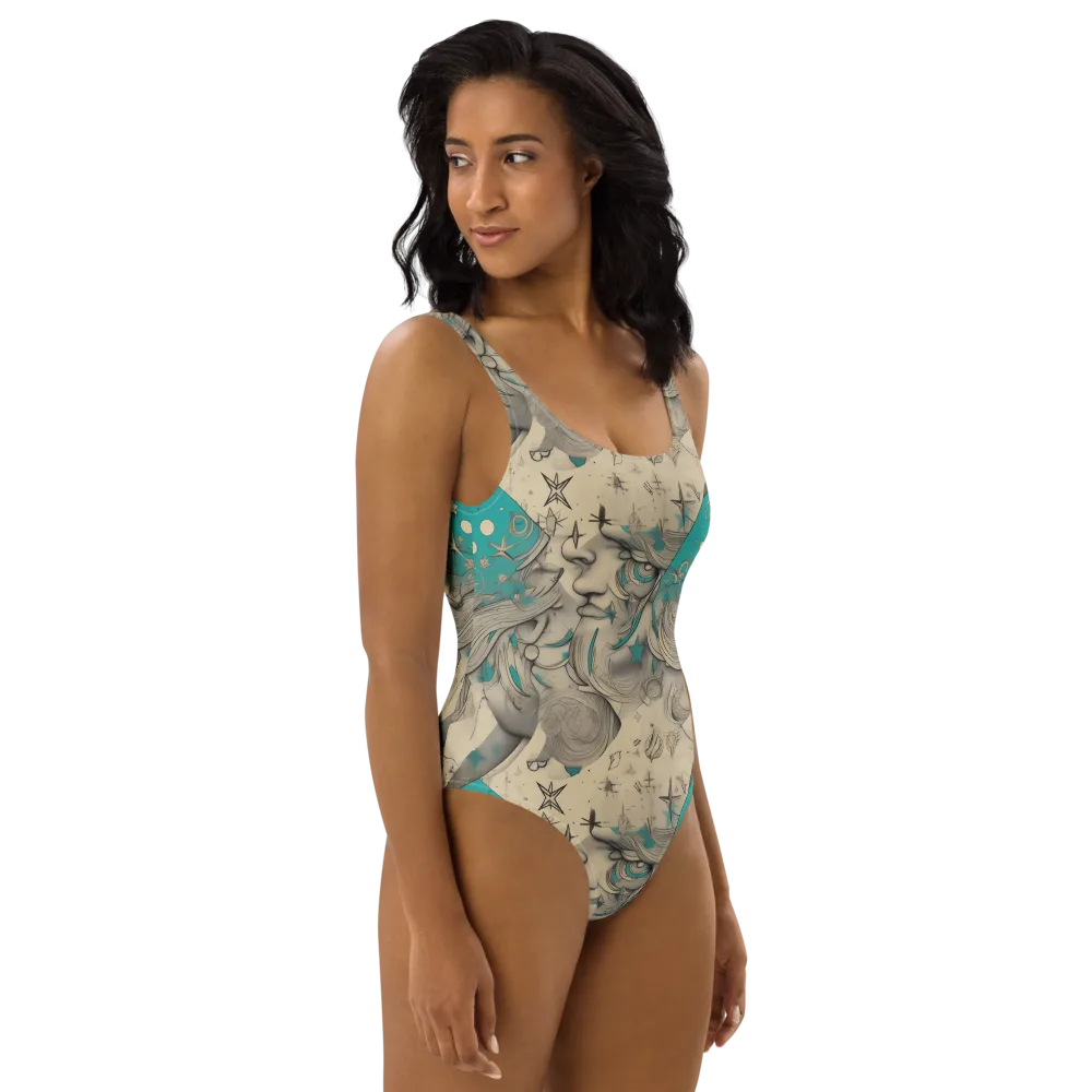 Turquoise Starlet on One-Piece Swimsuit — Right