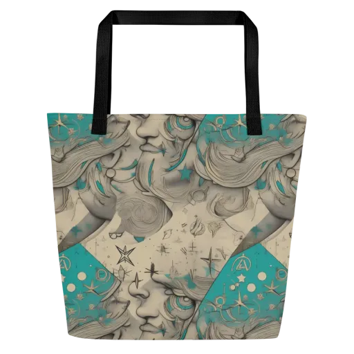 Turquoise Starlet on a Large Tote Bag W/ Pocket