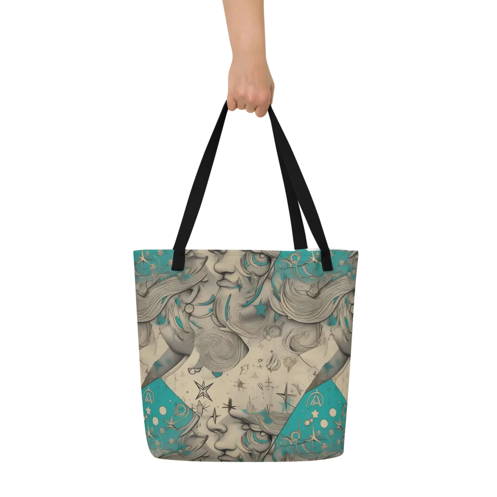 Turquoise Starlet on Large Tote Bag W/ Pocket — Front