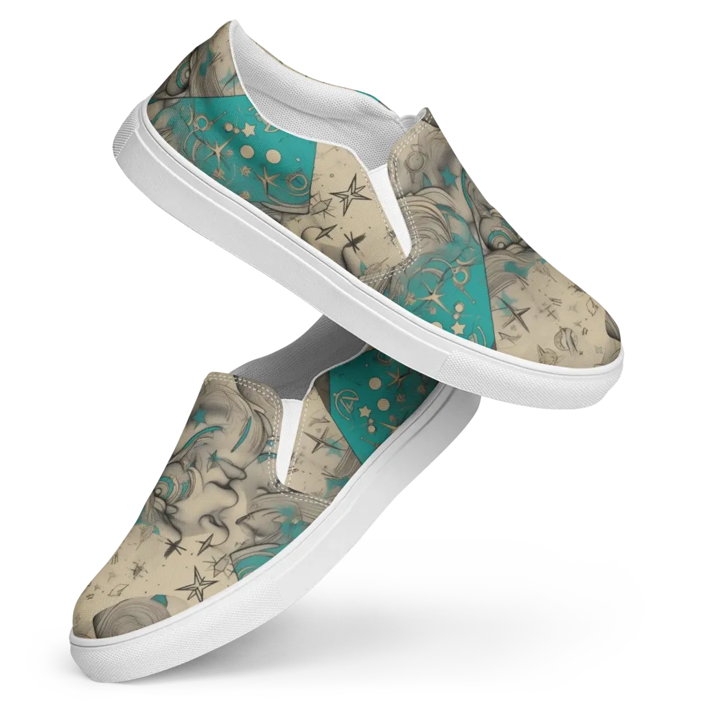 Turquoise Starlet on Women's Slip-On Canvas Shoes — Front