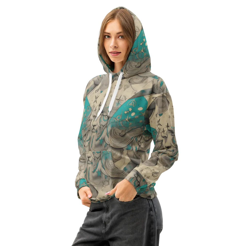 Turquoise Starlet on Cotton Hoodie — Left Front