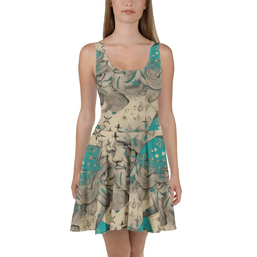 Turquoise Starlet on Skater Dress — Front