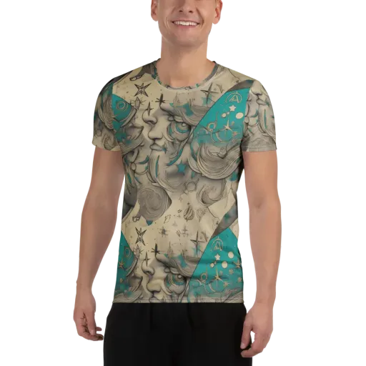 Turquoise Starlet on a Men's Athletic T-Shirt