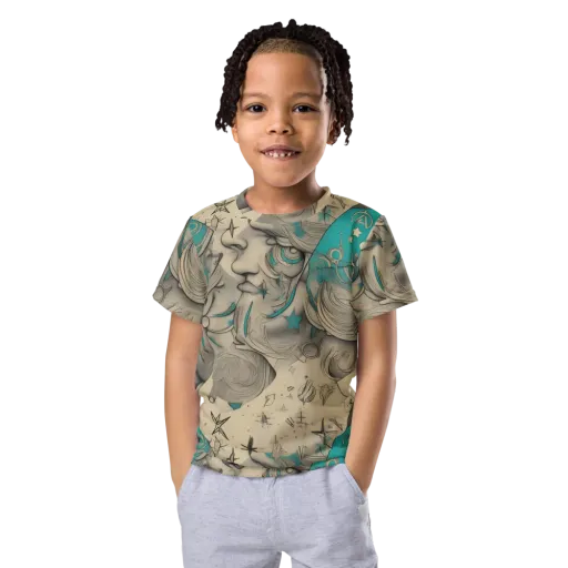 Turquoise Starlet on a Kids Crew Neck T-Shirt