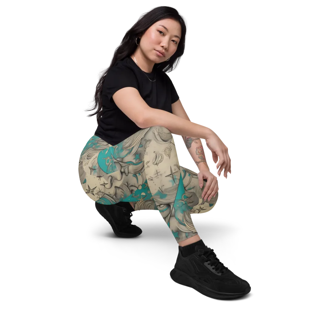 Turquoise Starlet on Leggings with Pockets — Right Front