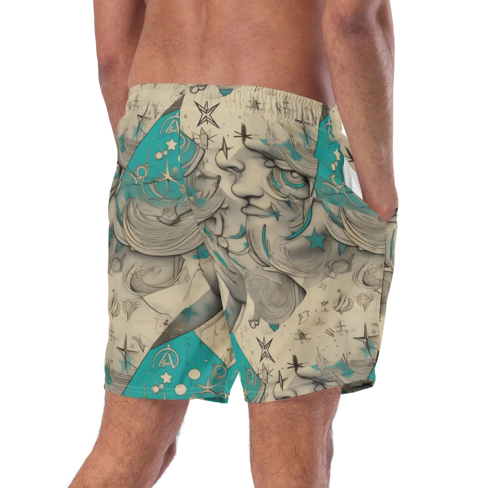 Turquoise Starlet on Swim Trunks — Right Back