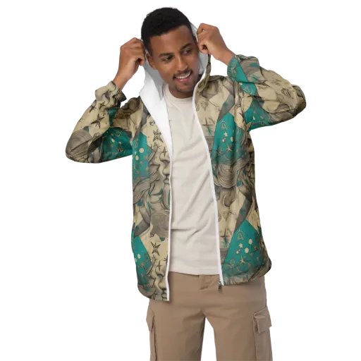 Turquoise Starlet on a Men's Windbreaker
