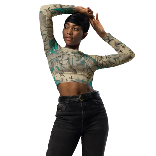 Turquoise Starlet on a Long Sleeve Crop Top