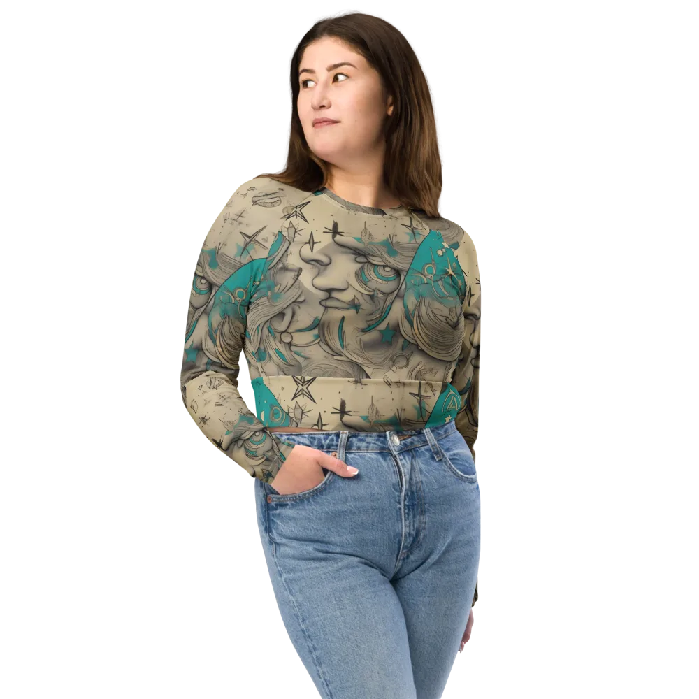 Turquoise Starlet on Long Sleeve Crop Top — Front