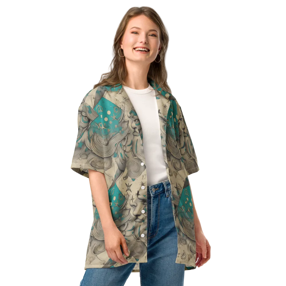 Turquoise Starlet on Button Shirt — Front