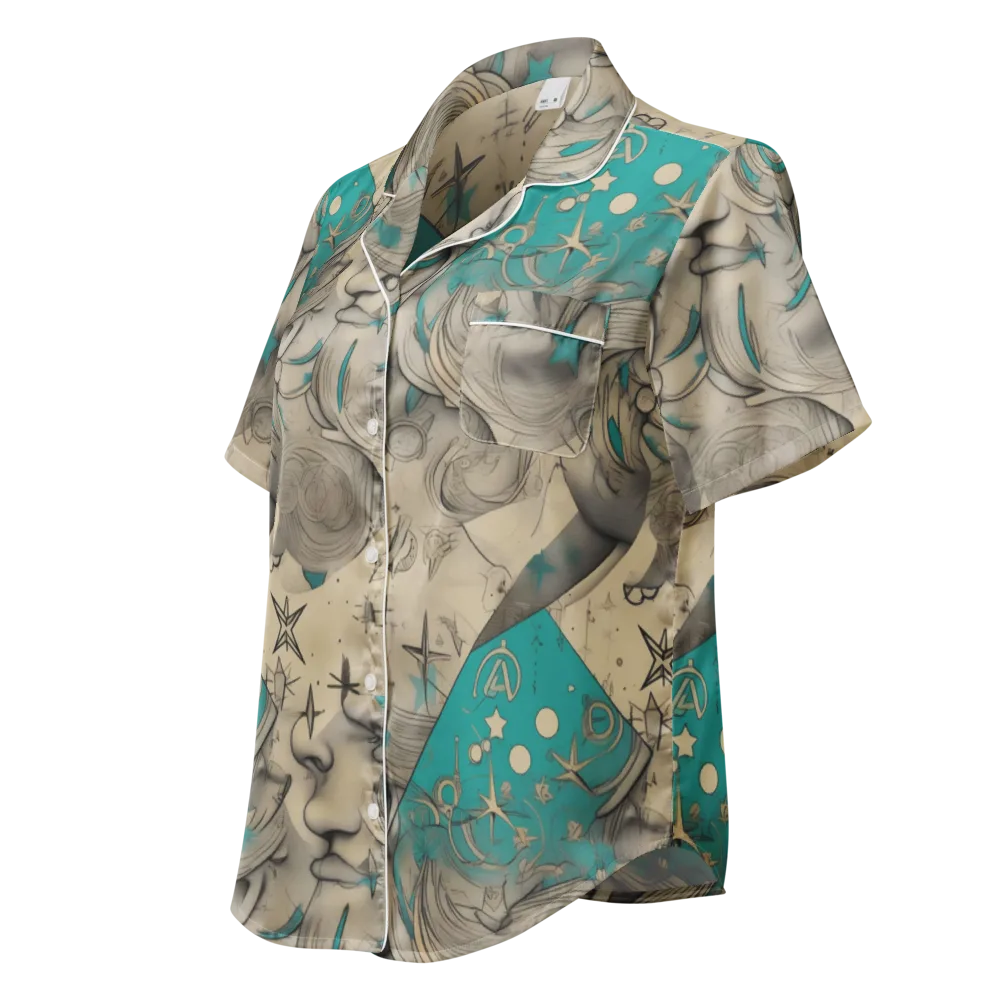 Turquoise Starlet on Women's Short Sleeve Pajama Top — Left Front