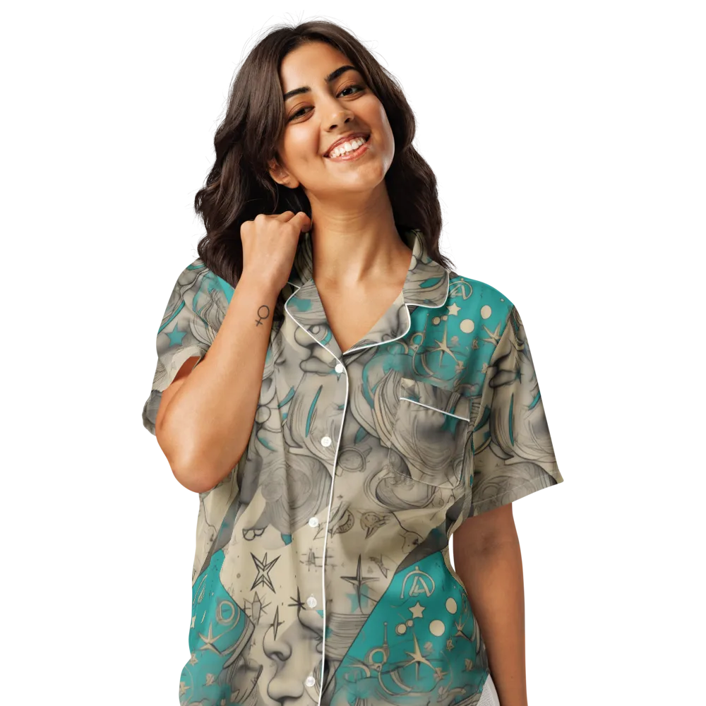 Turquoise Starlet on Women's Short Sleeve Pajama Top — Front