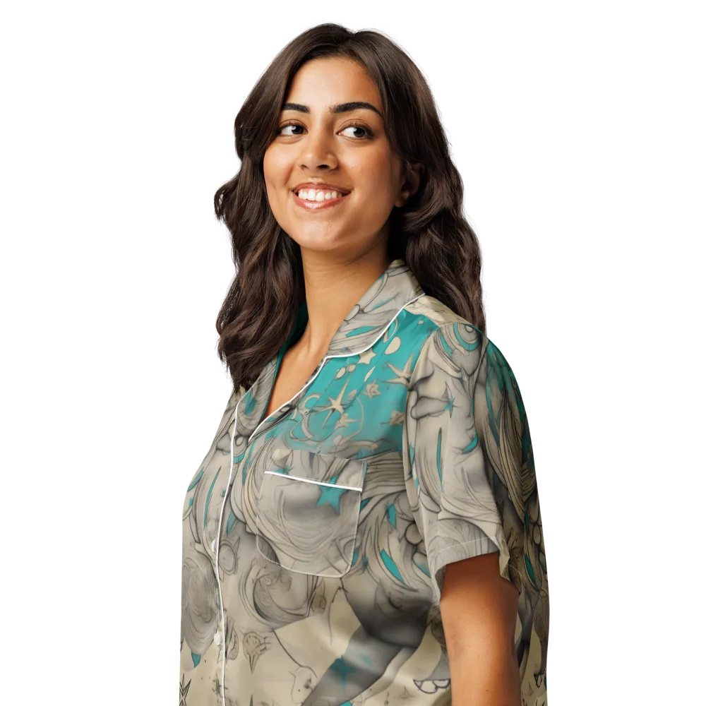 Turquoise Starlet on Women's Short Sleeve Pajama Top — Left Front