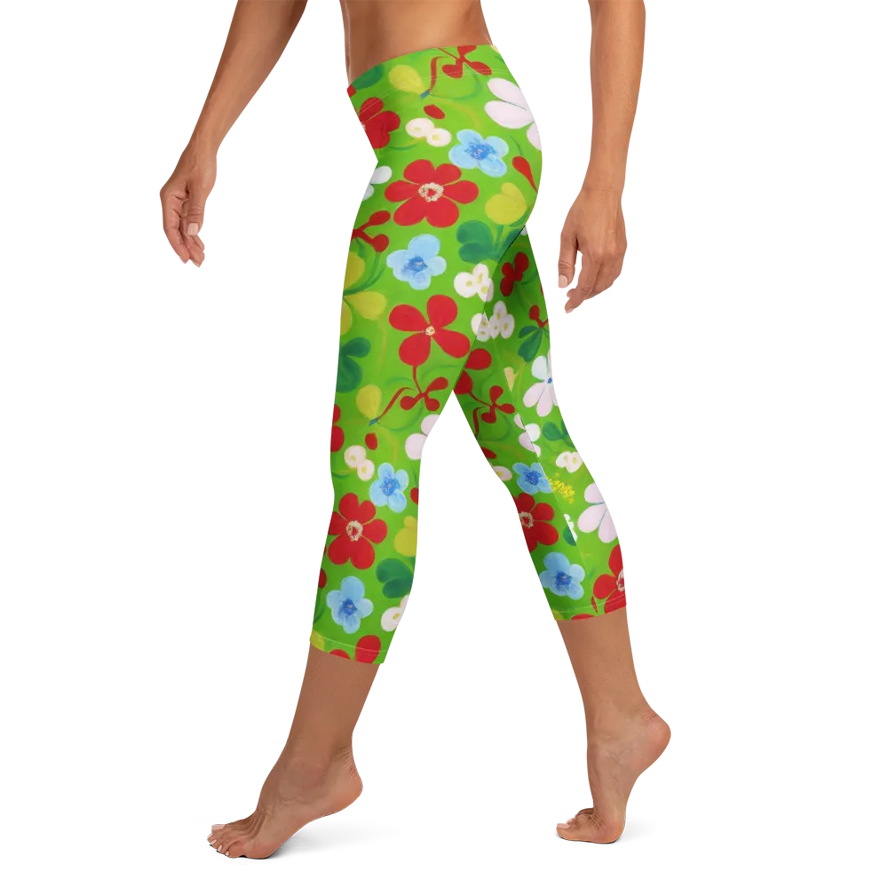 Verdant Gardenia on Capri Leggings — Left