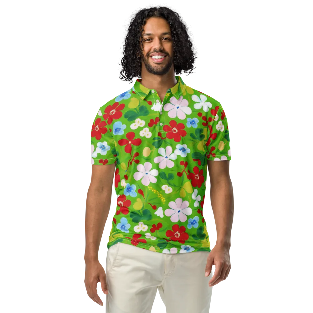 Verdant Gardenia on Men's Slim Fit Polo Shirt — Front