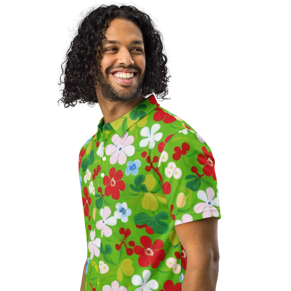 Verdant Gardenia on Men's Slim Fit Polo Shirt — Left Front